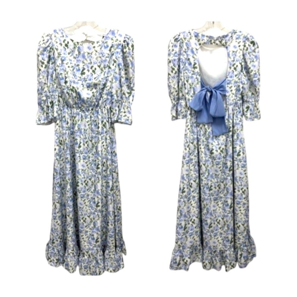 Sister Jane Midi Dress size L Forget Me‎ Not Open Back Bow Cottagecore Feminine - Picture 2 of 7